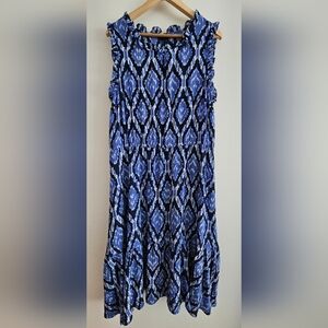 Talbots Fit & Flare Blue Ikat Dress Size 16